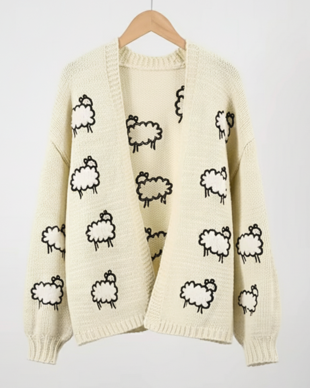 Counting Sheep Cozy Knit Cardigan – Whimsical Open Front Sweater