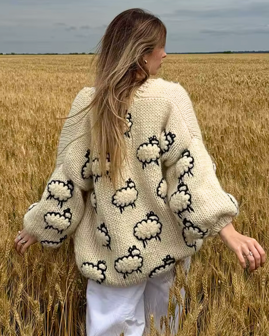 Counting Sheep Cozy Knit Cardigan – Whimsical Open Front Sweater