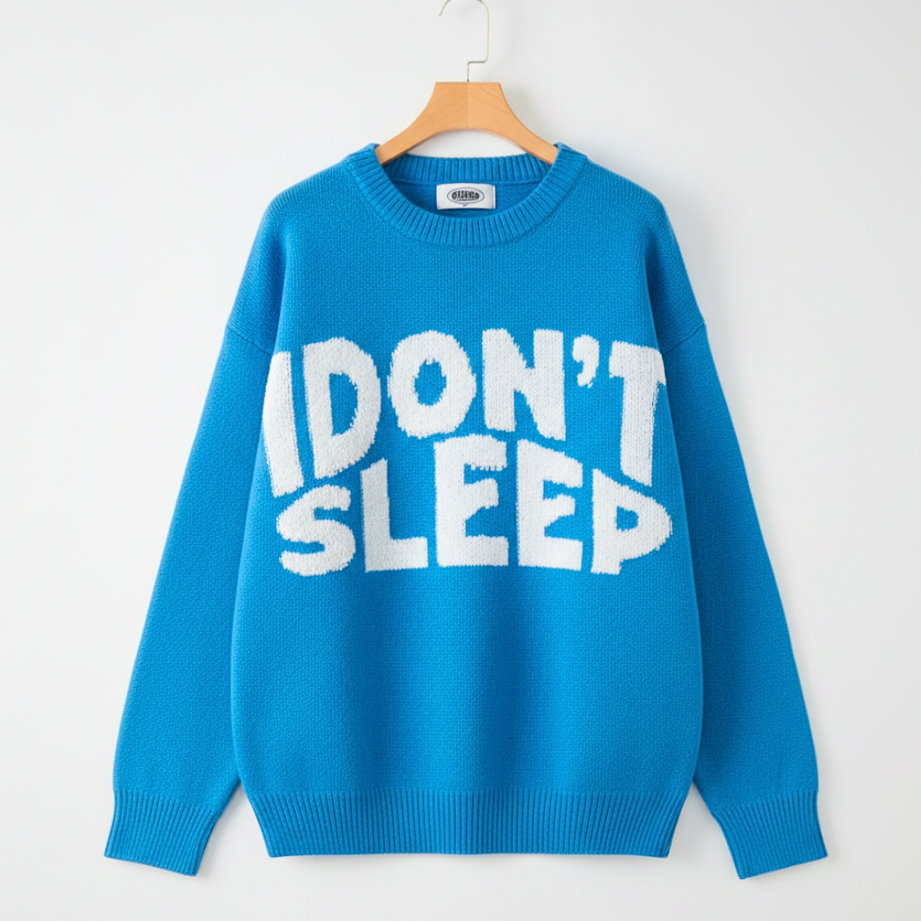 "I Don't Sleep" Graphic Knit Sweater