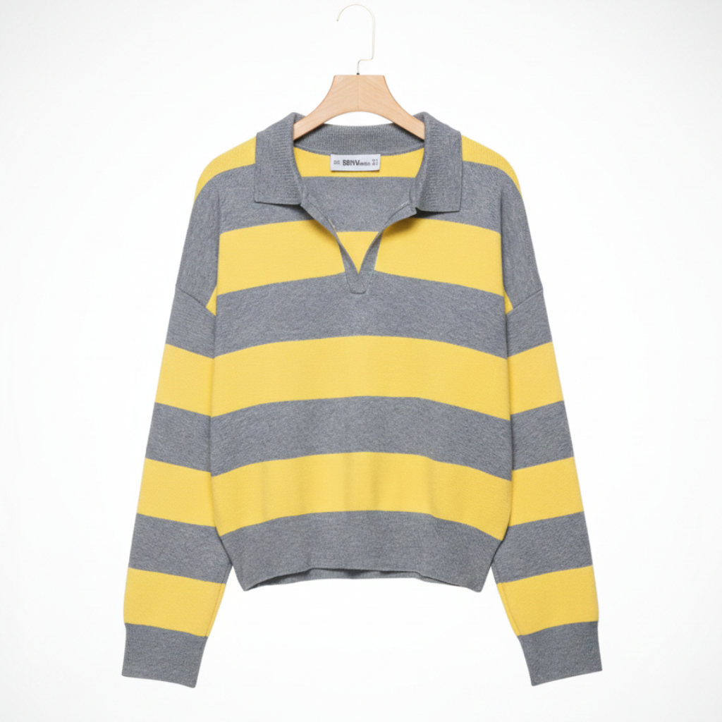Retro Striped Polo Knit Sweater
