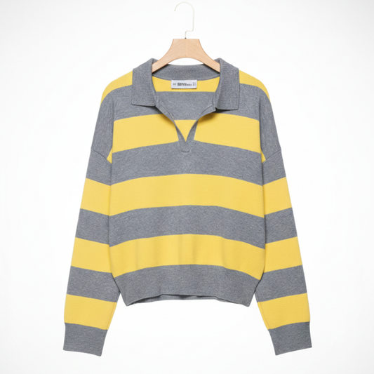 Retro Striped Polo Knit Sweater