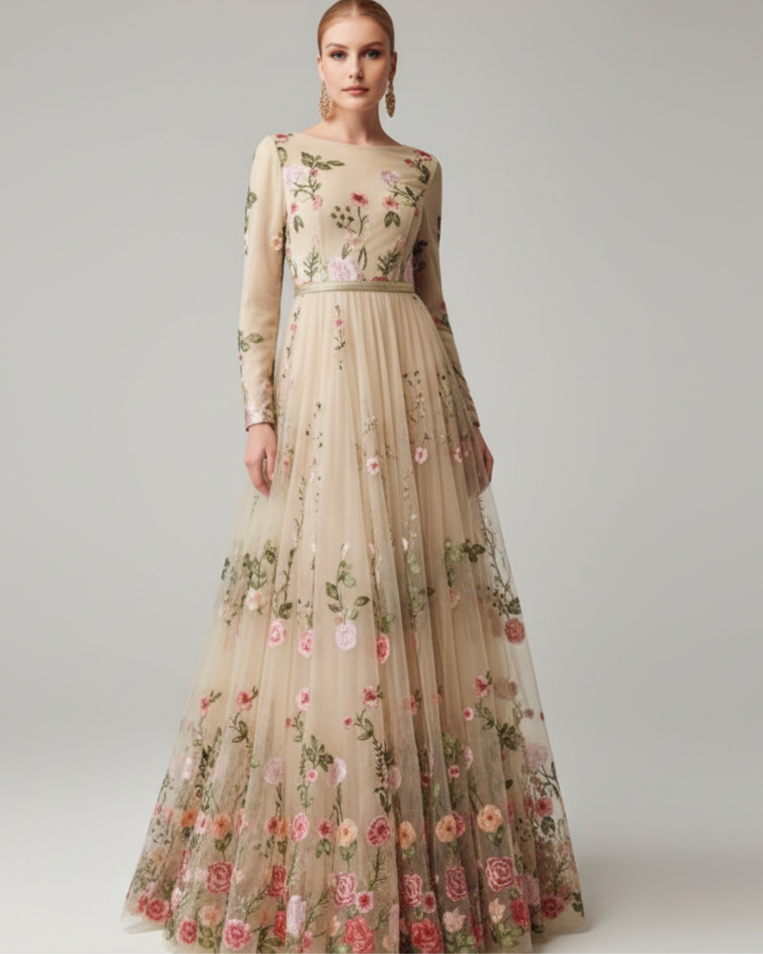 "Enchanted Garden" Floral Embroidered Tulle Gown