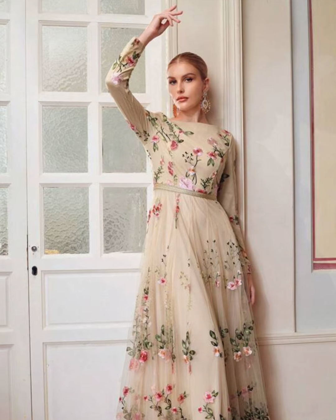 "Enchanted Garden" Floral Embroidered Tulle Gown