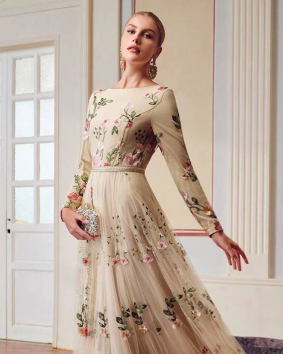 "Enchanted Garden" Floral Embroidered Tulle Gown