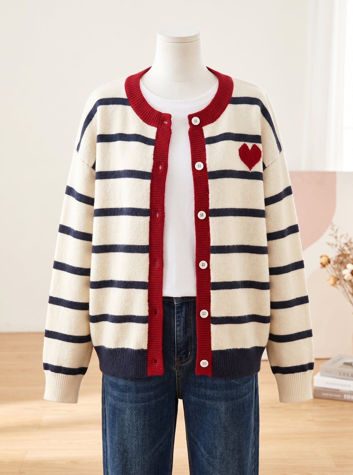 Women's Striped Button Front Cardigan