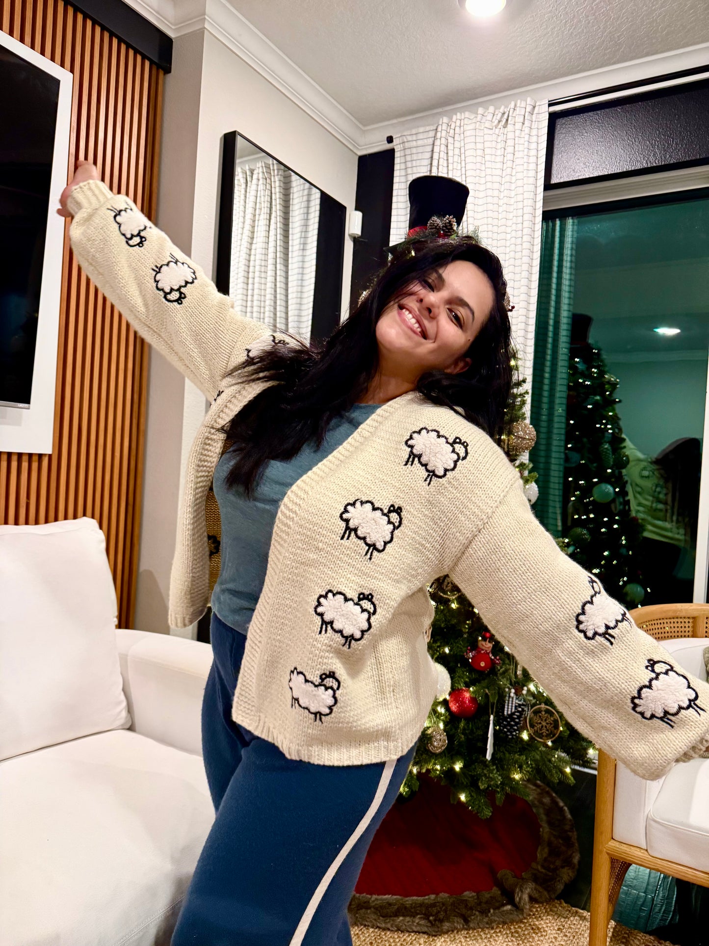 Counting Sheep Cozy Knit Cardigan – Whimsical Open Front Sweater