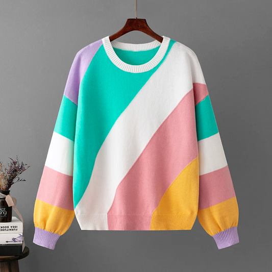 Fashion Oversized Stripe Stitching Pullovers Women