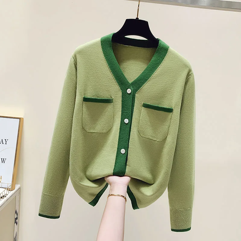 Cardigan Female 2023 Patchwork V Neck