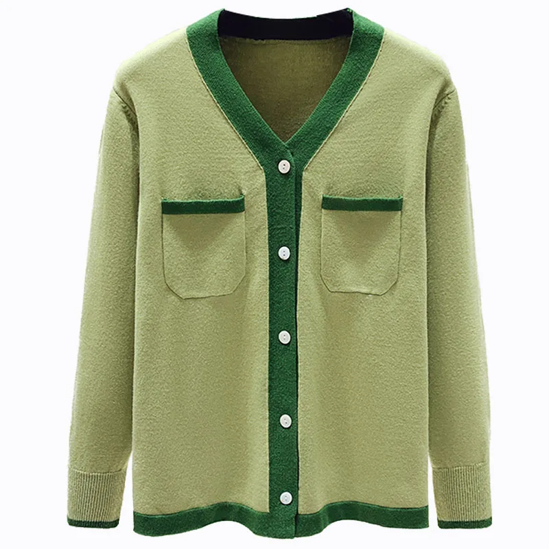 Cardigan Female 2023 Patchwork V Neck