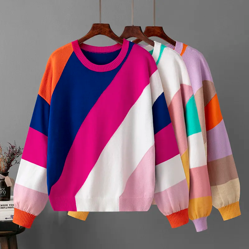 Fashion Oversized Stripe Stitching Pullovers Women