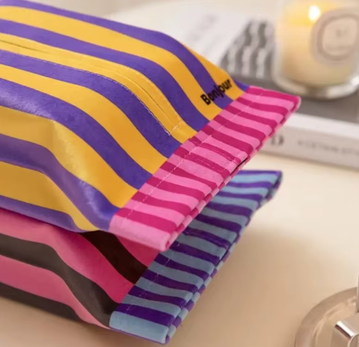 Bonjour Striped Fabric Tissue Box Cover