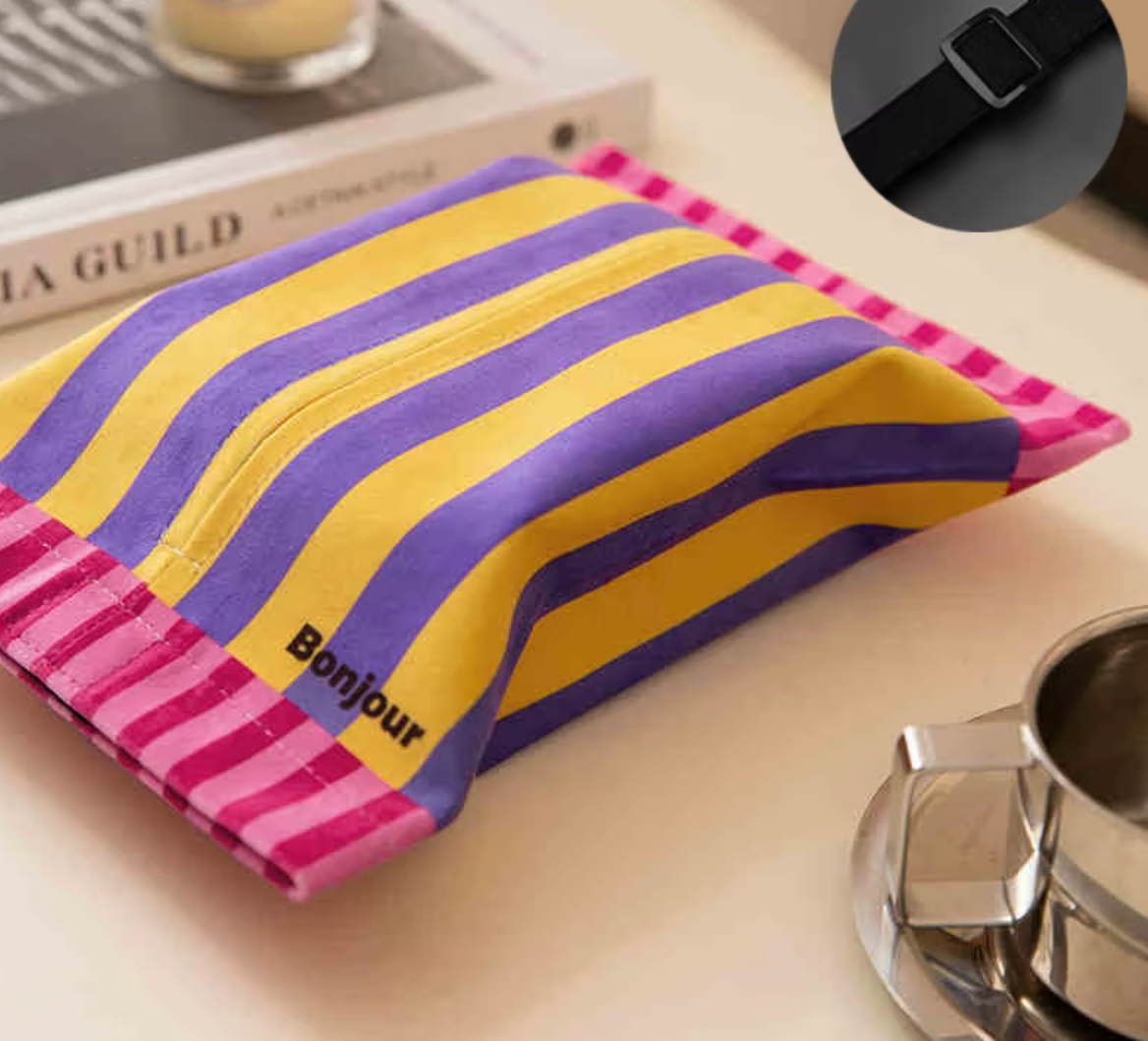 Bonjour Striped Fabric Tissue Box Cover