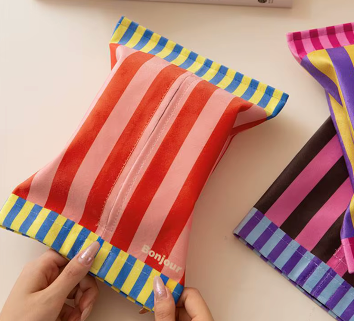 Bonjour Striped Fabric Tissue Box Cover