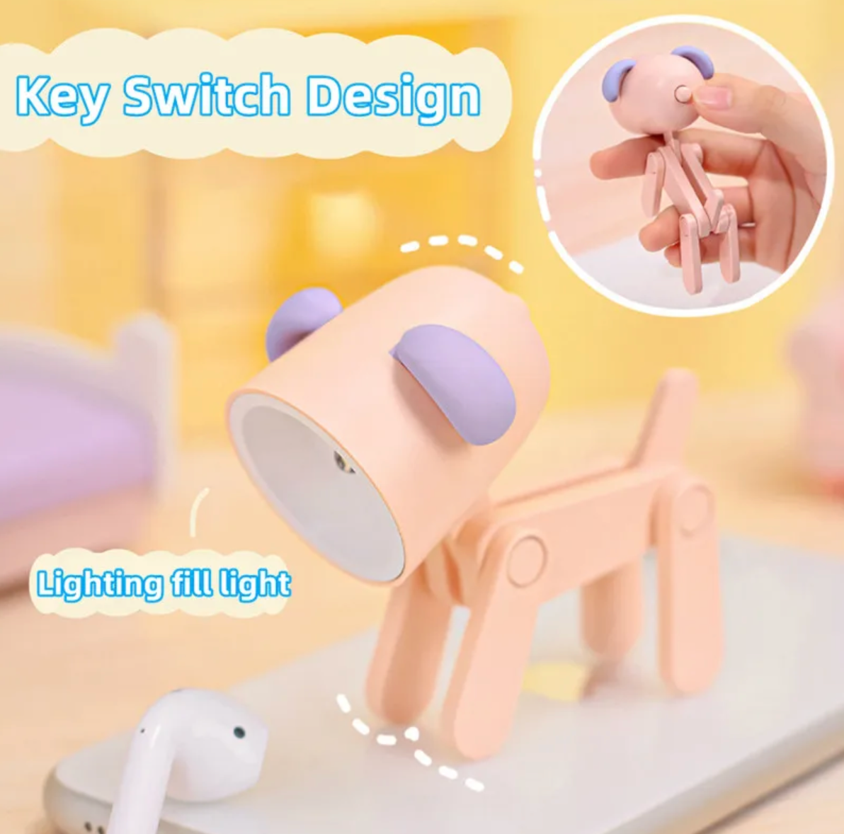 LED Night Light Mini Folding Desk Lamp Cute Pet Lights Dog