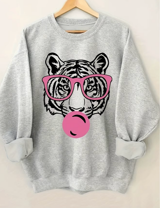 Tiger Print Round Neck Hoodie