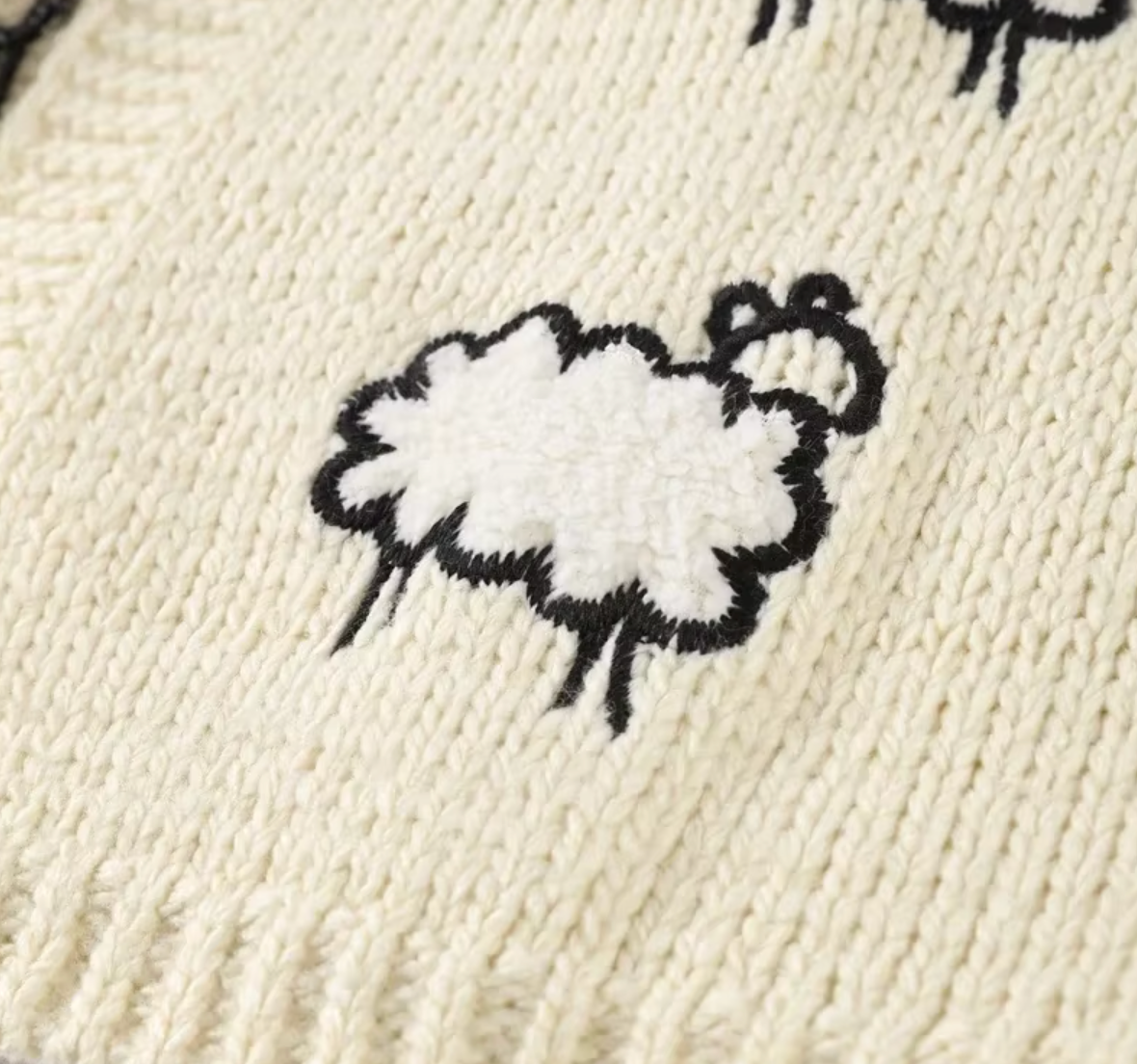 Embroidery Sheep Print Women Cardigan Long Sleeve V-neck