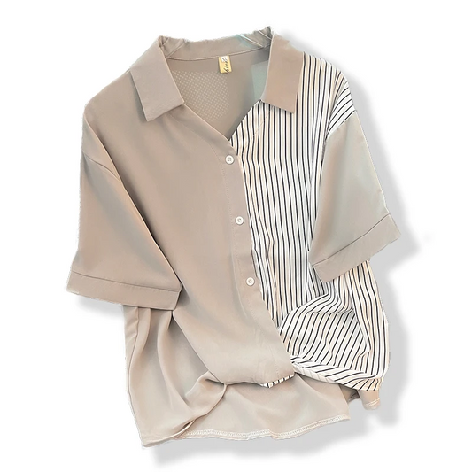 Blouse Short Sleeve Striped Splice