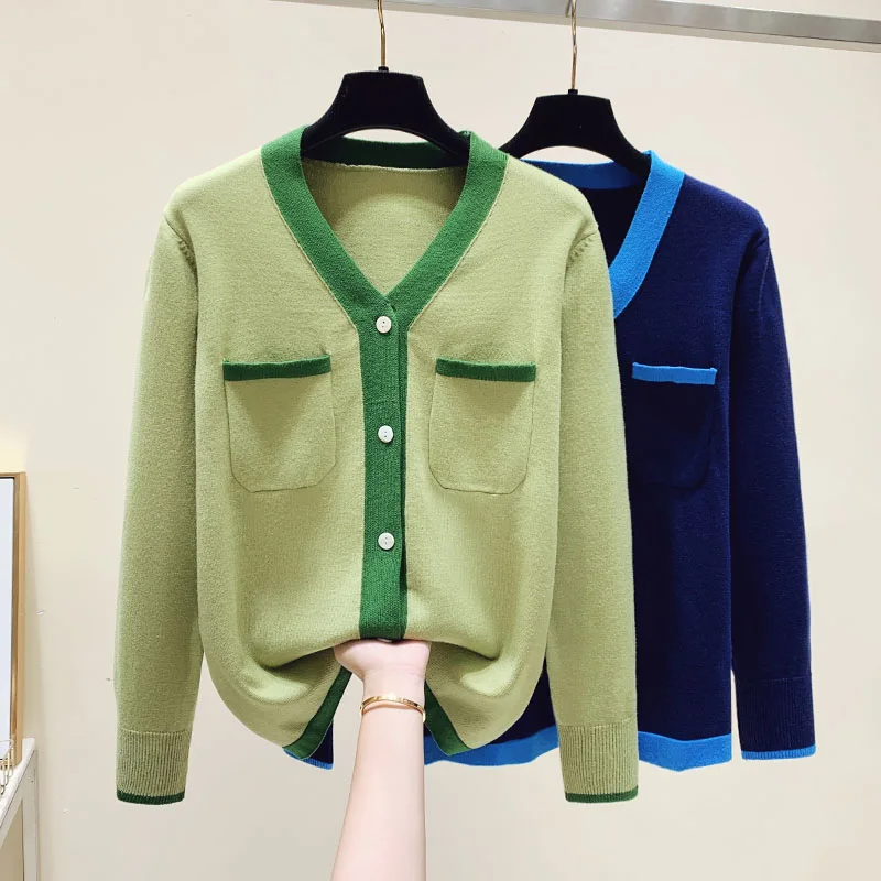 Cardigan Female 2023 Patchwork V Neck