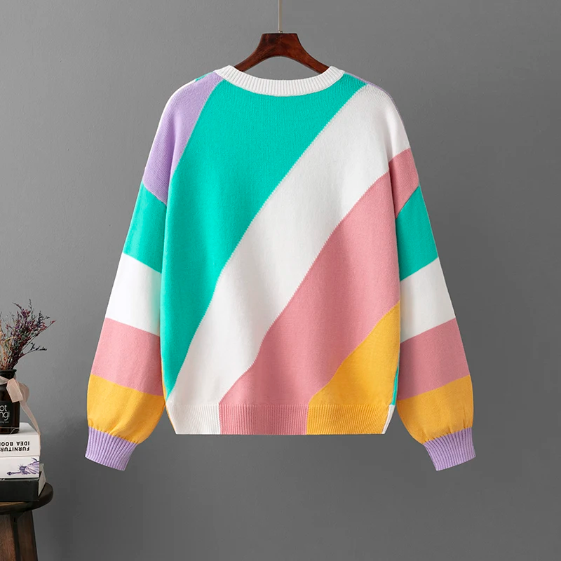 Fashion Oversized Stripe Stitching Pullovers Women