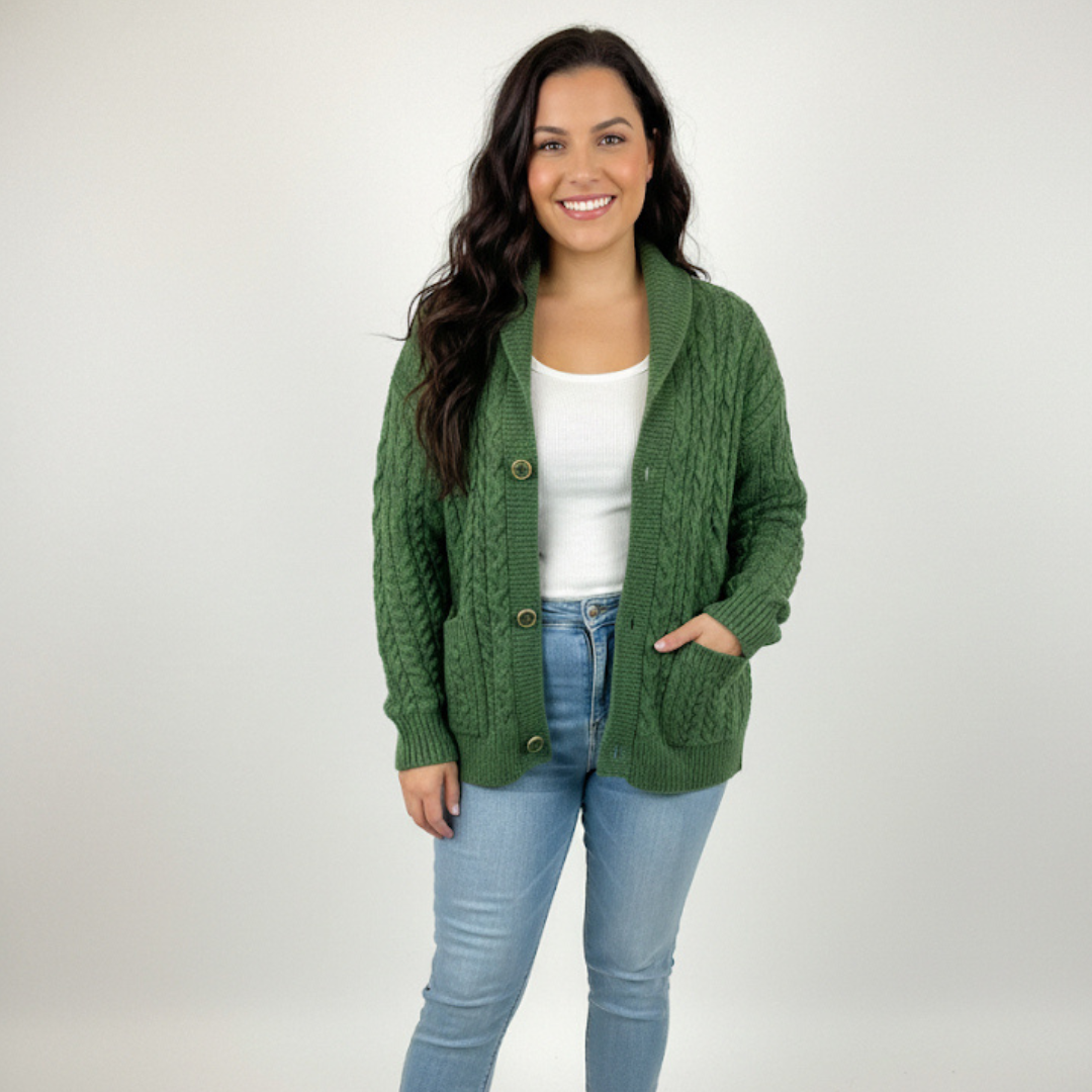 Chunky Green Knit Collared Cardigan 🧶⚡️