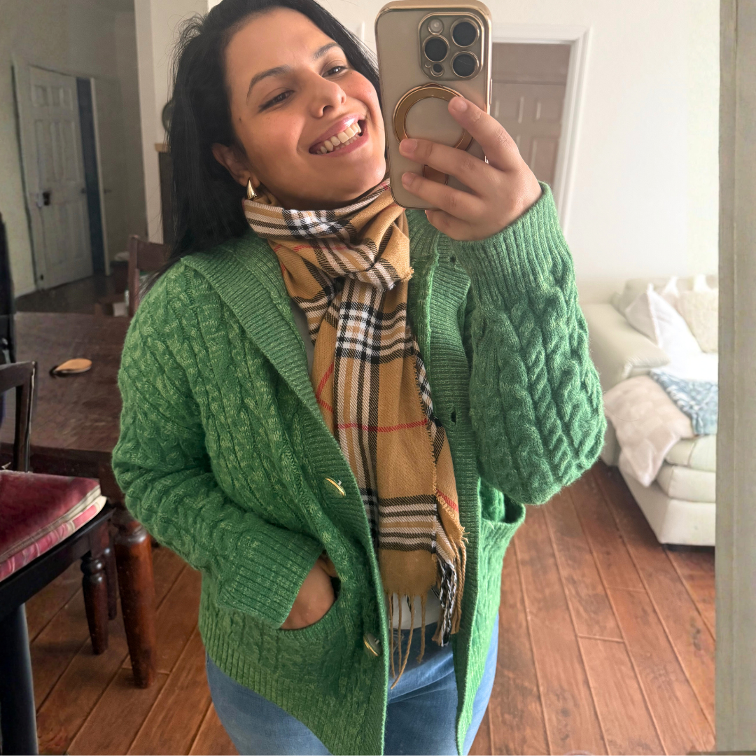 Chunky Green Knit Collared Cardigan 🧶⚡️