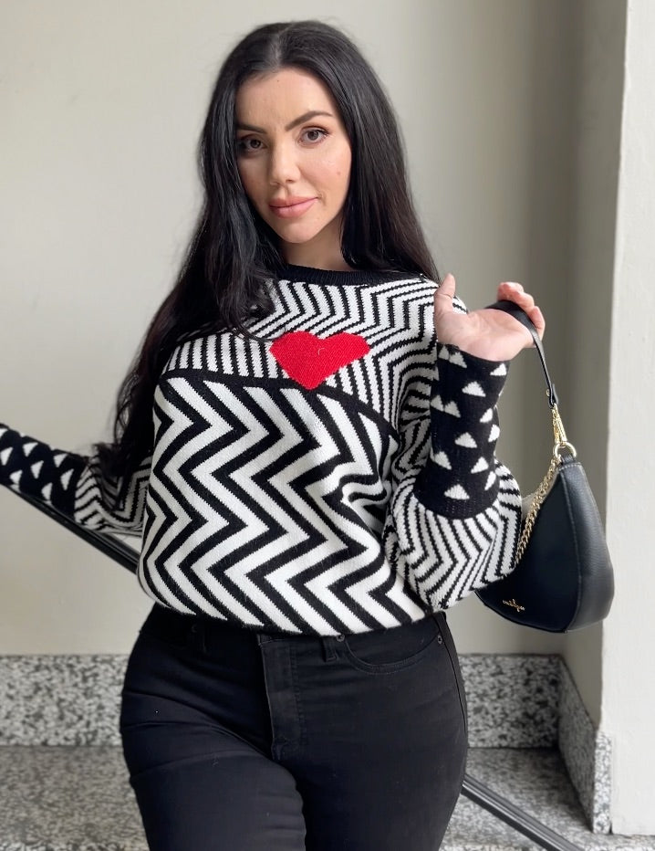 Black Geometric Heart Sweater