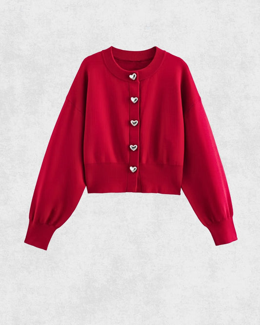 Romantic Heart Button Sweater