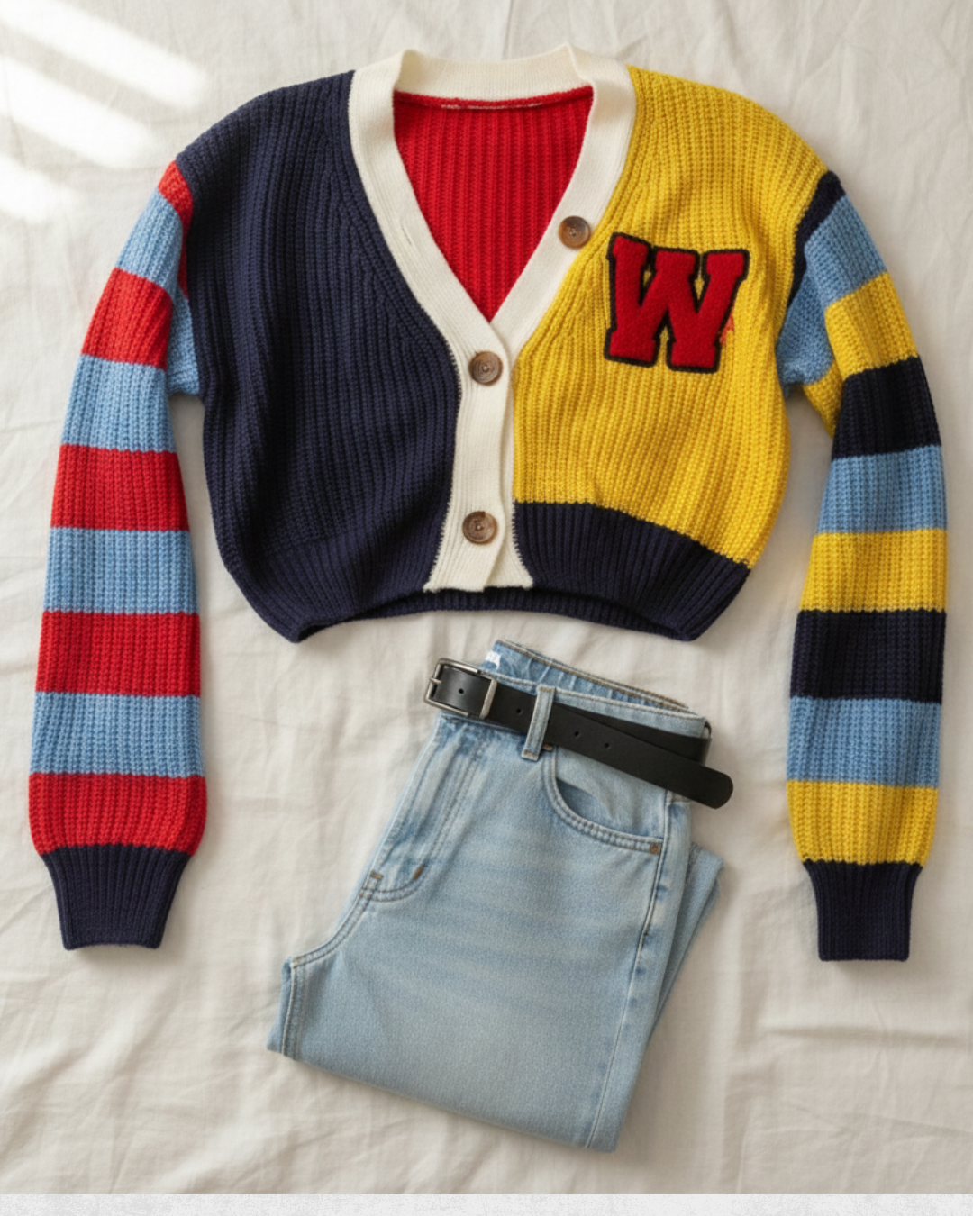 Colorful Patchwork Street Trend Hipster Knit Coat